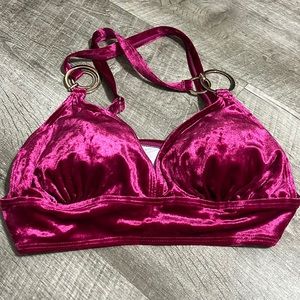HOT PINK VELVET BIKINI TOP SIZE XL